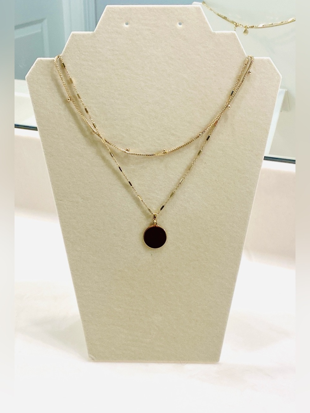J.Crew Layered Double Gold Circle Pendant Necklace 90s Minimalist